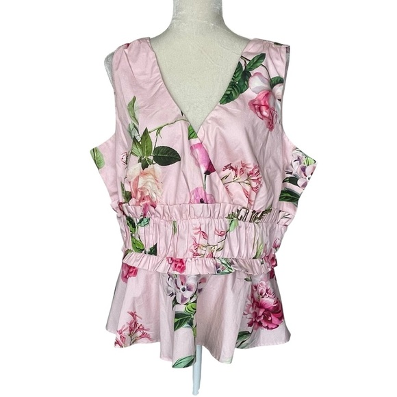 Express Floral V-neck Ruffle Peplum Top Women’s Size XL Pleated Sleeveless - Picture 3 of 11
